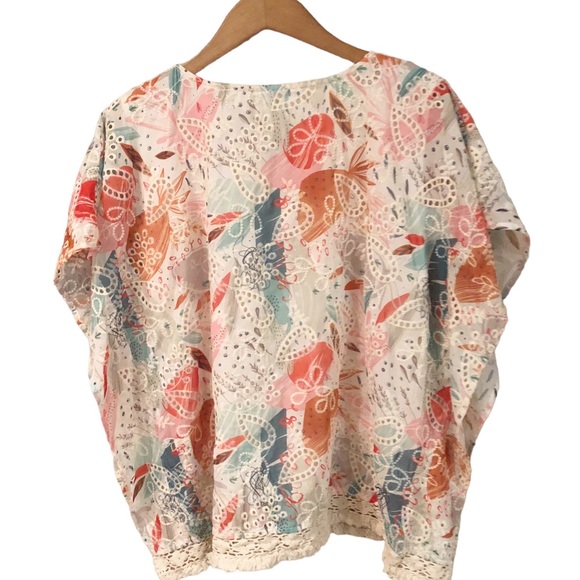 Jade Melody Tan embroidered-eyelet floral print fringed blouse with tass… - Picture 2 of 8